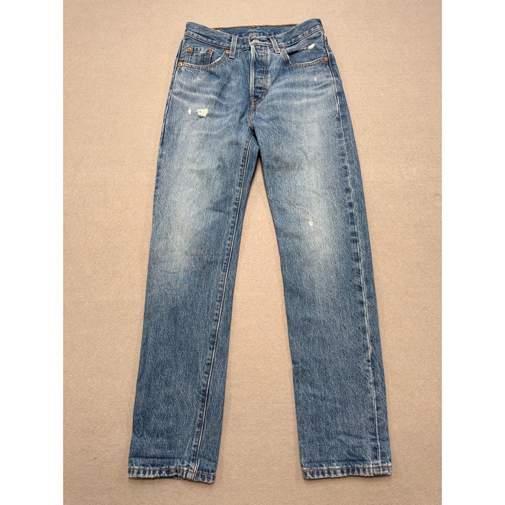 Levi's Premium 501 Jeans Womens 24x30 Blue Medium Wash Straight Distressed Big E